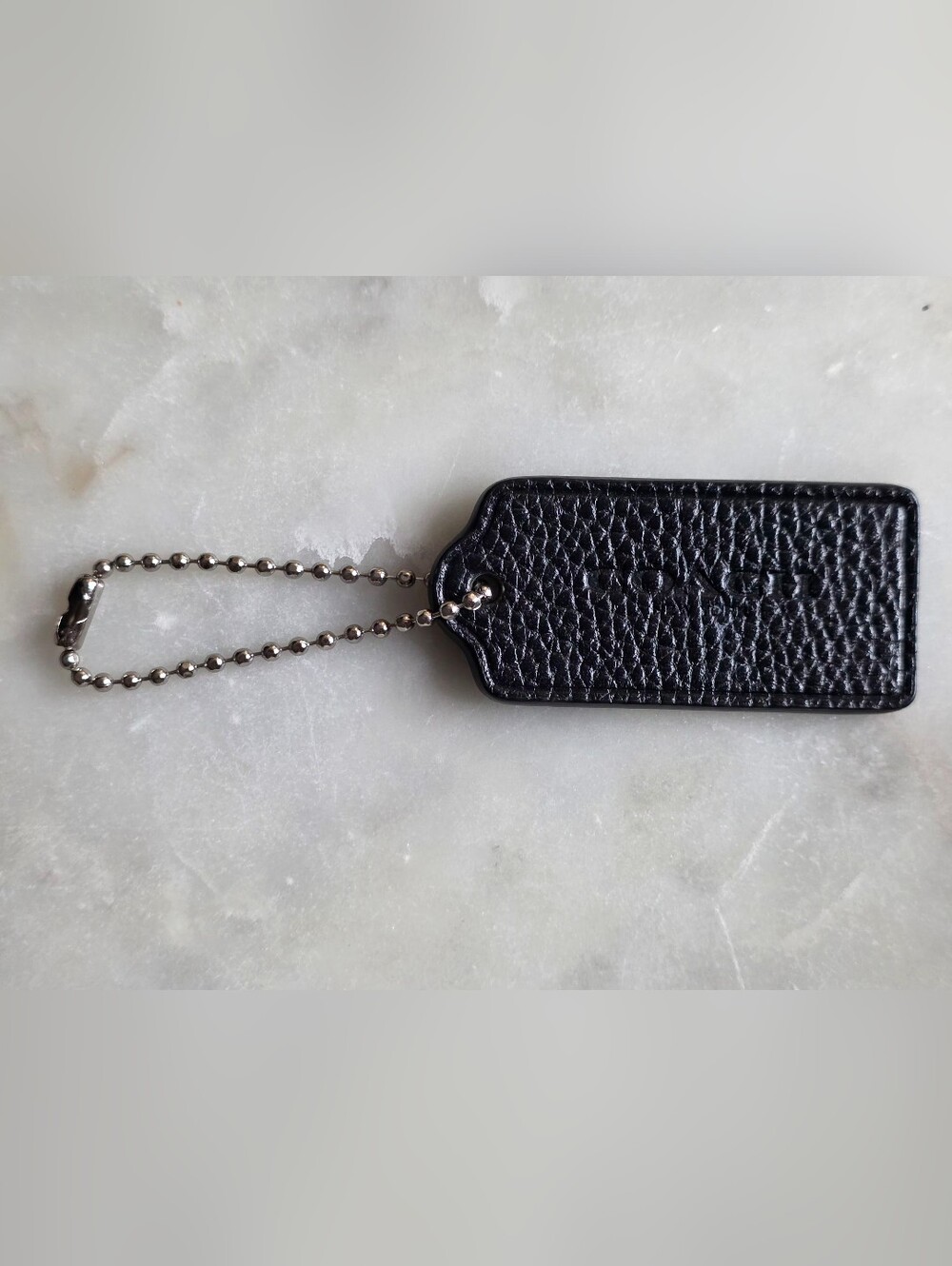 Coach Black Pebbled Leather Hangtag W/ Silver Chain